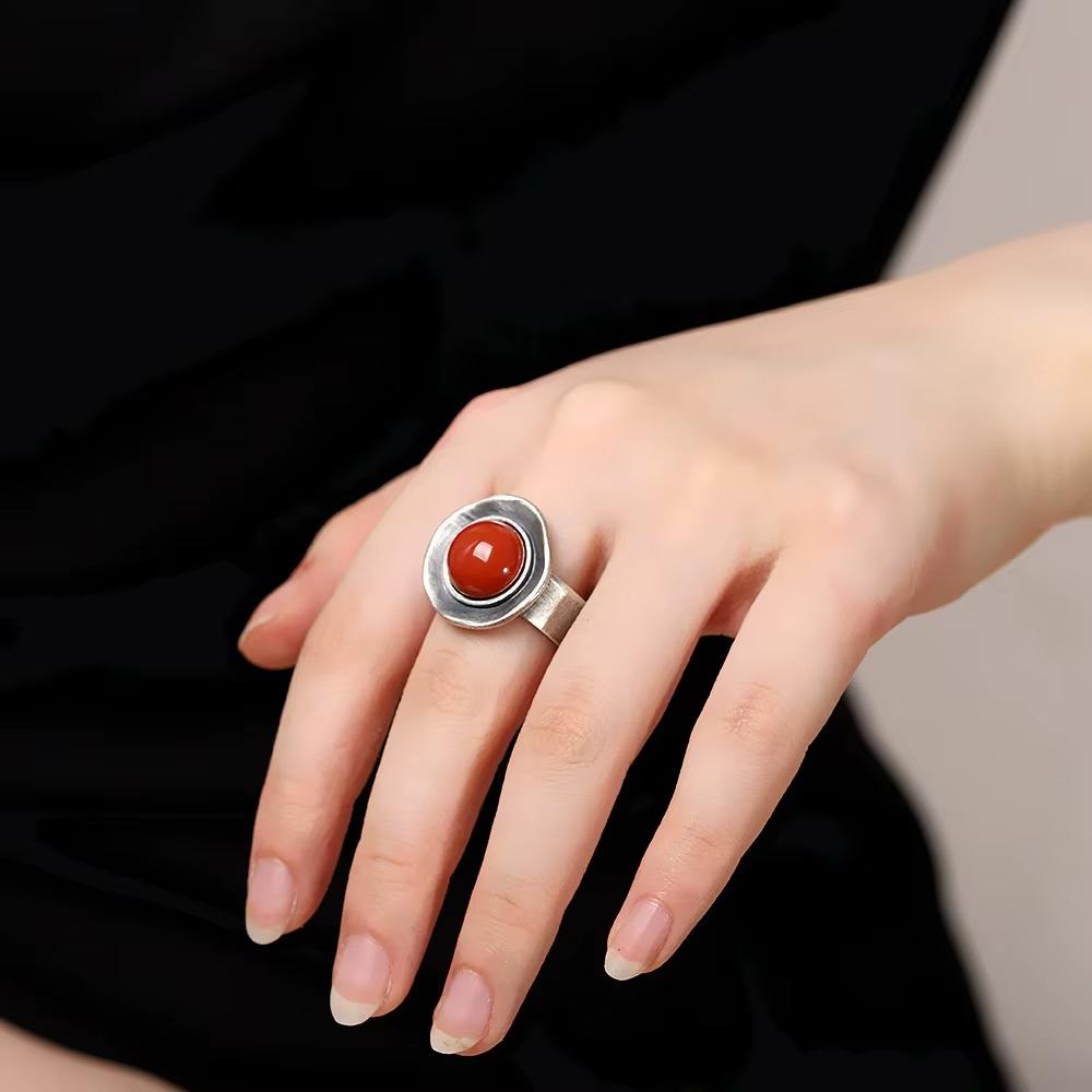 Ftcy Vintage Thai Copper Southern Red Ring For Women Ethnic Style Adjustable Finger Ring New Trend Fashion Retro Jewelry Gifts