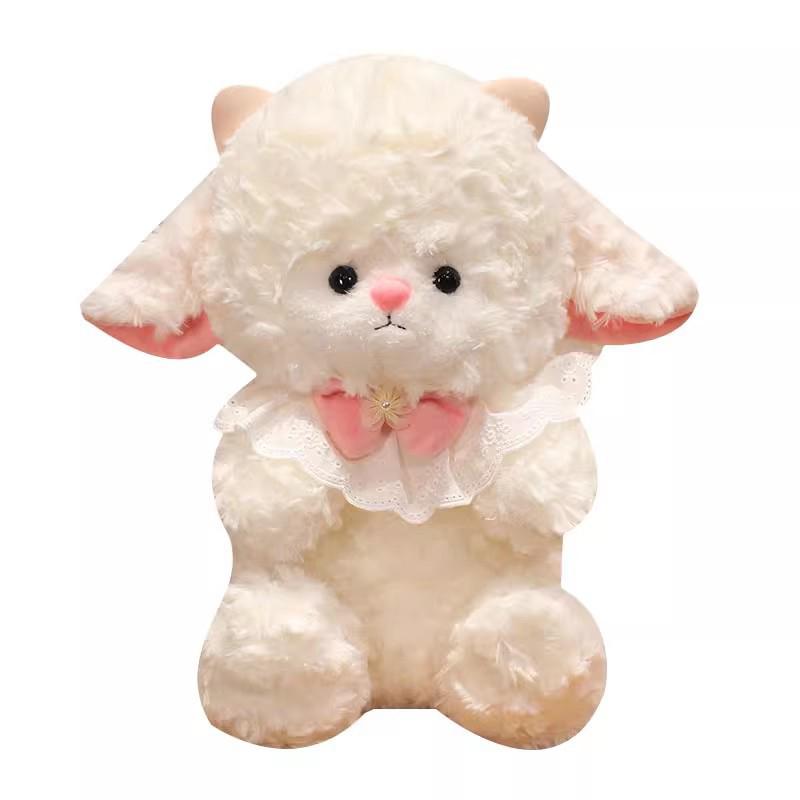 25Cm Cute Cartoon Birthday Hat Princess Sheep Fluffy Simulation Lamb Plush Toy Cute Kawaii Animal Fluffty Doll Birthday Gift