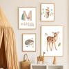 Custom Baby Name Nordic Poster Squirrel Bird Rabbit Number Alphabet Wall Art Print Canvas Painting Wall Pictures Kids Room Decor
