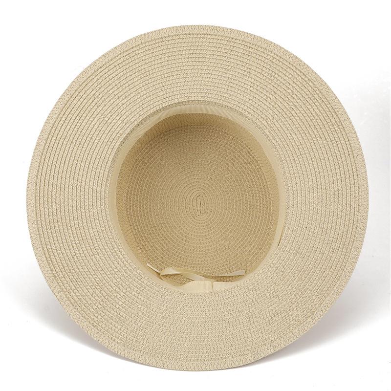 French Celebrity Flat Top Hat Summer Elegant Pearl Straw Seaside Sun Hat Children