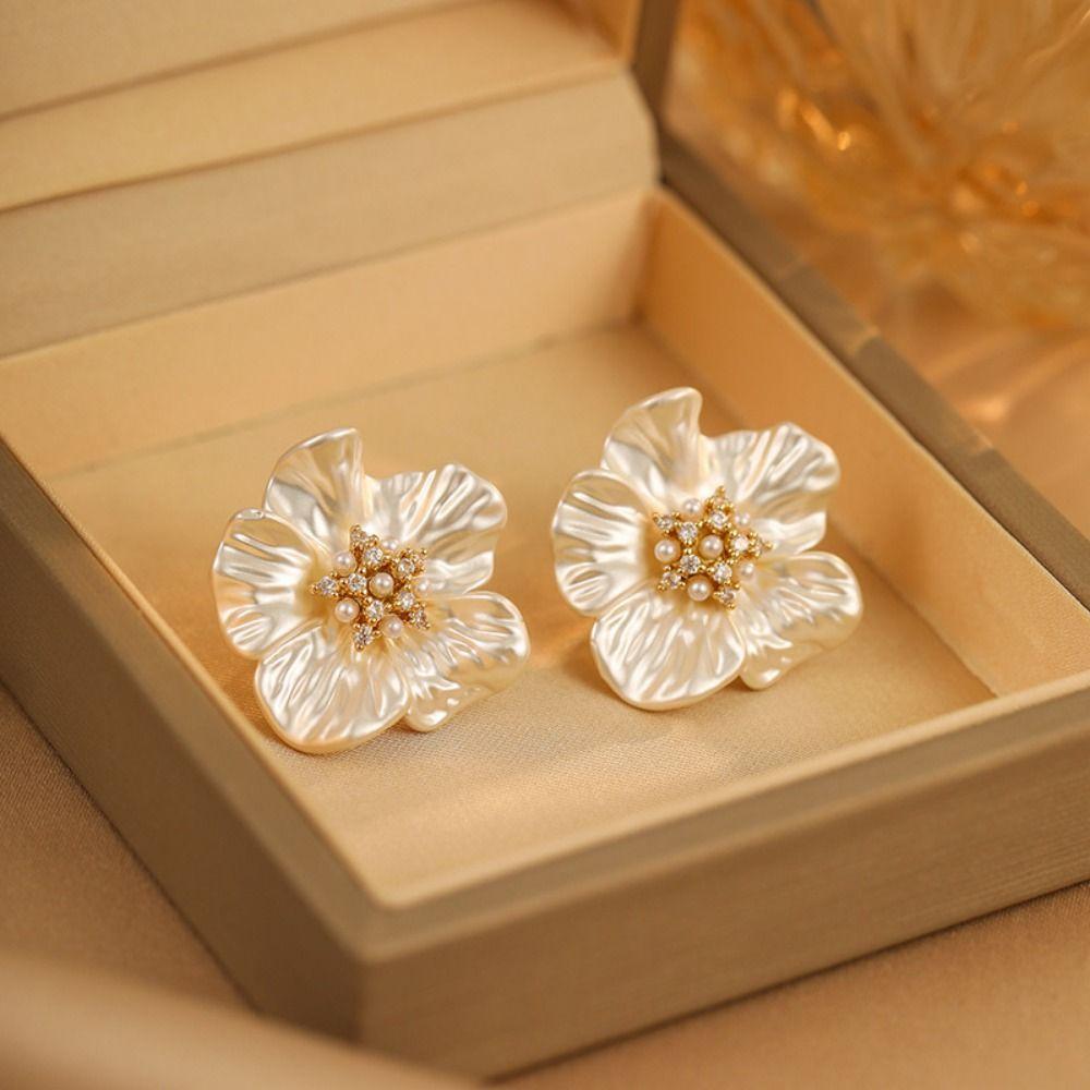Camellia Shape Flower Earrings Creative Women's Elegant Earrings  Jewelry Accessories