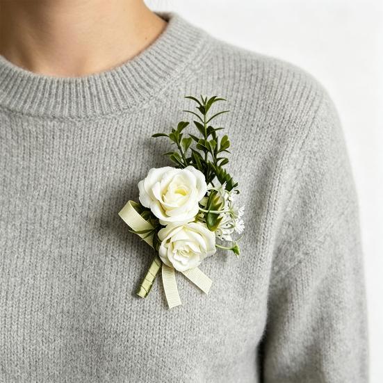 Hvid Bryllupsblomst Rustik Brudgom Knaphul til Brud Brudepige Brudgom Groomsman Vestlig Silkeblomst Fest