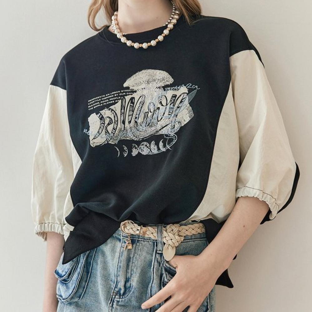 

Maxza Color Block T shirT wiTh leTTering Embroidery zd05qT602on blacks/FREE