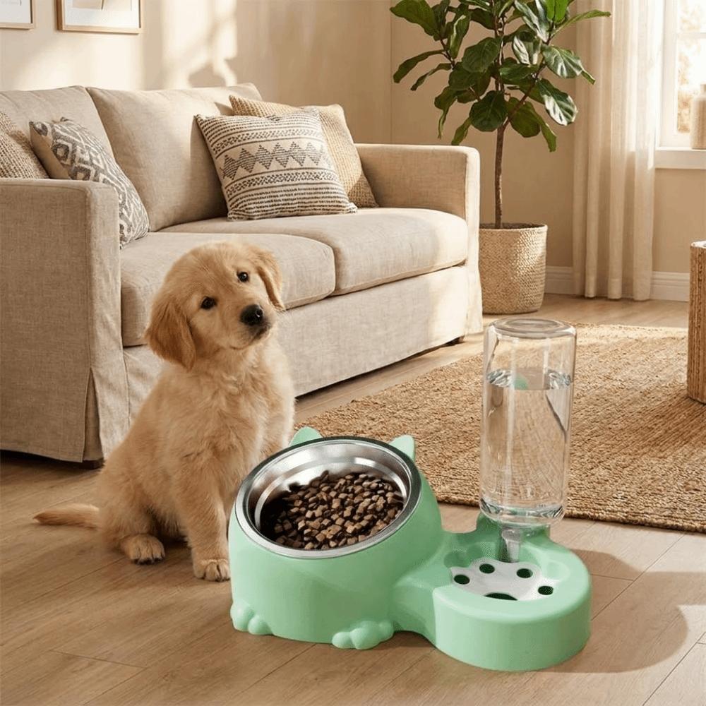 Plastic 2 In 1 Cat Food Dispenser Large Capacity Leak-proof Pet Food Bowl Neck Protection Detachable Automatic Pet Feeder