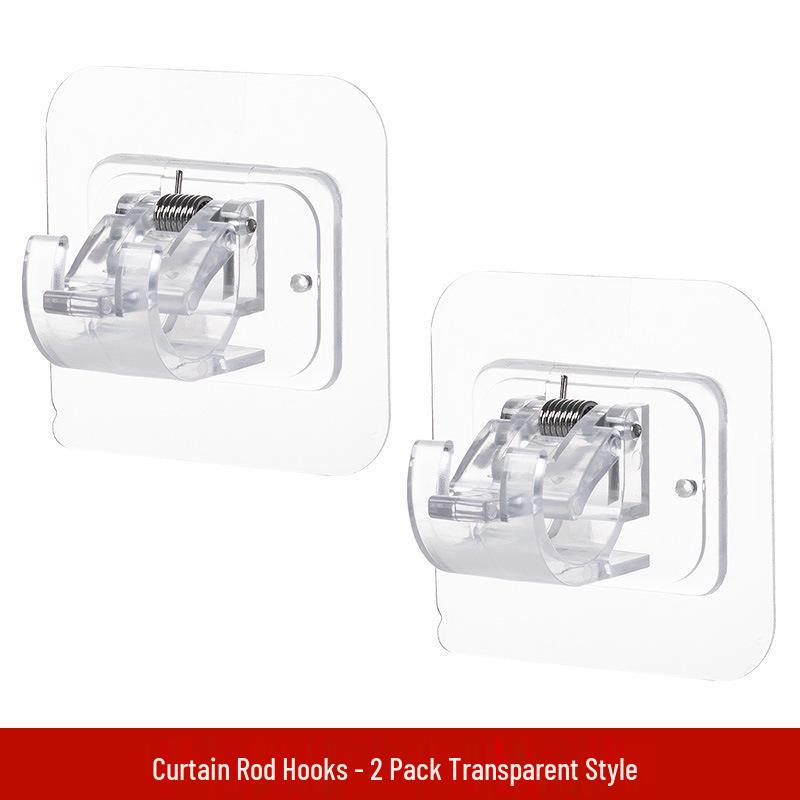 Adhesive Curtain Rod Hooks & Brackets - No-Drill Telescopic Crossbar Clips for Door & Clothes Rack