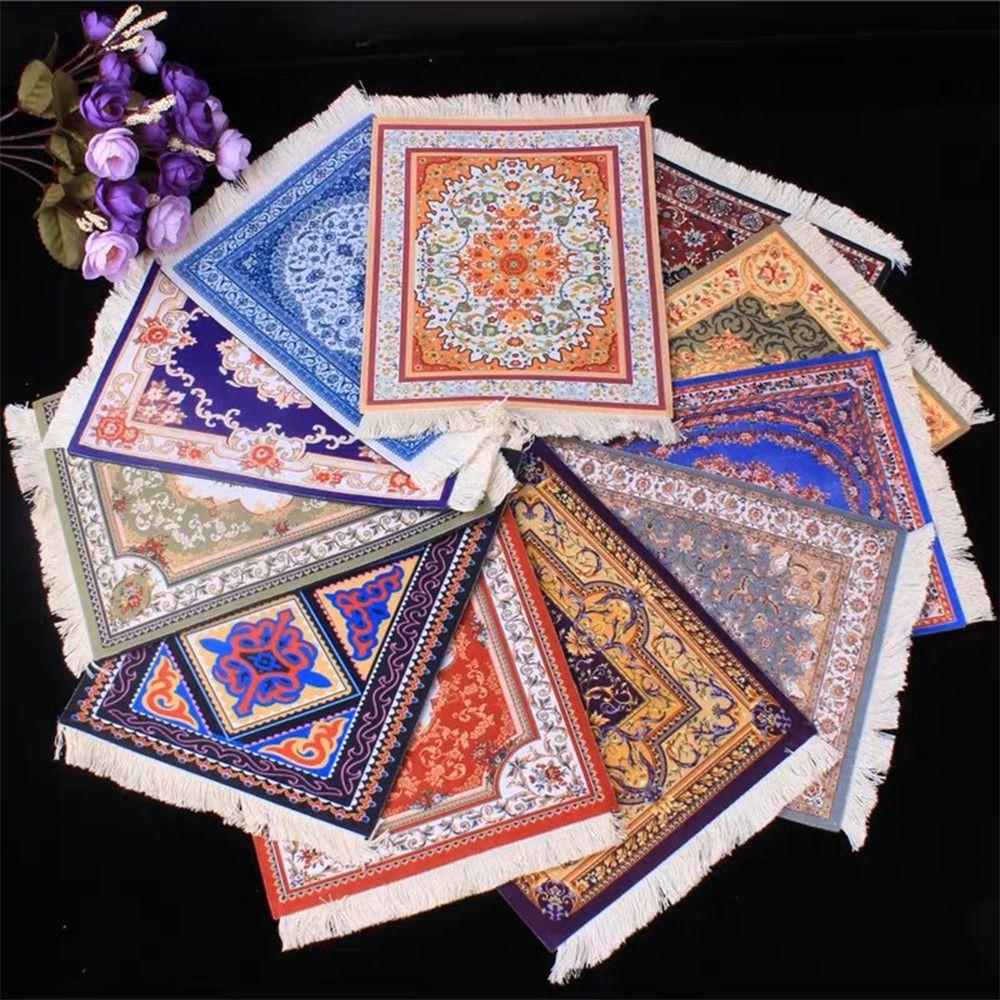 90*110mm Floral Pattern Cup Mat Multicolor Mini Floor Coverings Gift Miniature Weaving Rug