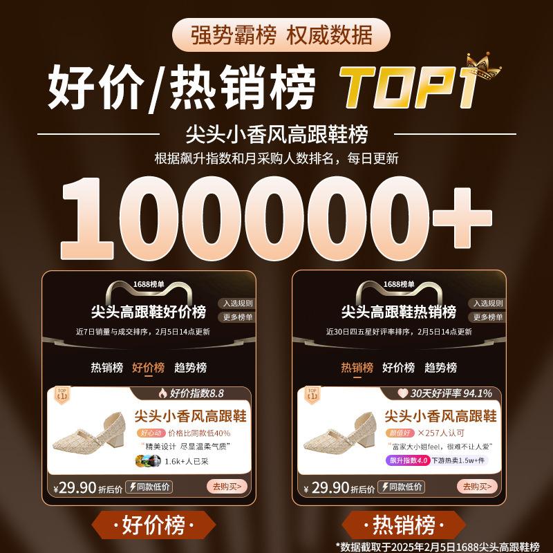 2025 new Xiaoxiangfeng pointed high heels women's thick heels are not tired feet shallow mouth side empty gentle temperament single shoes