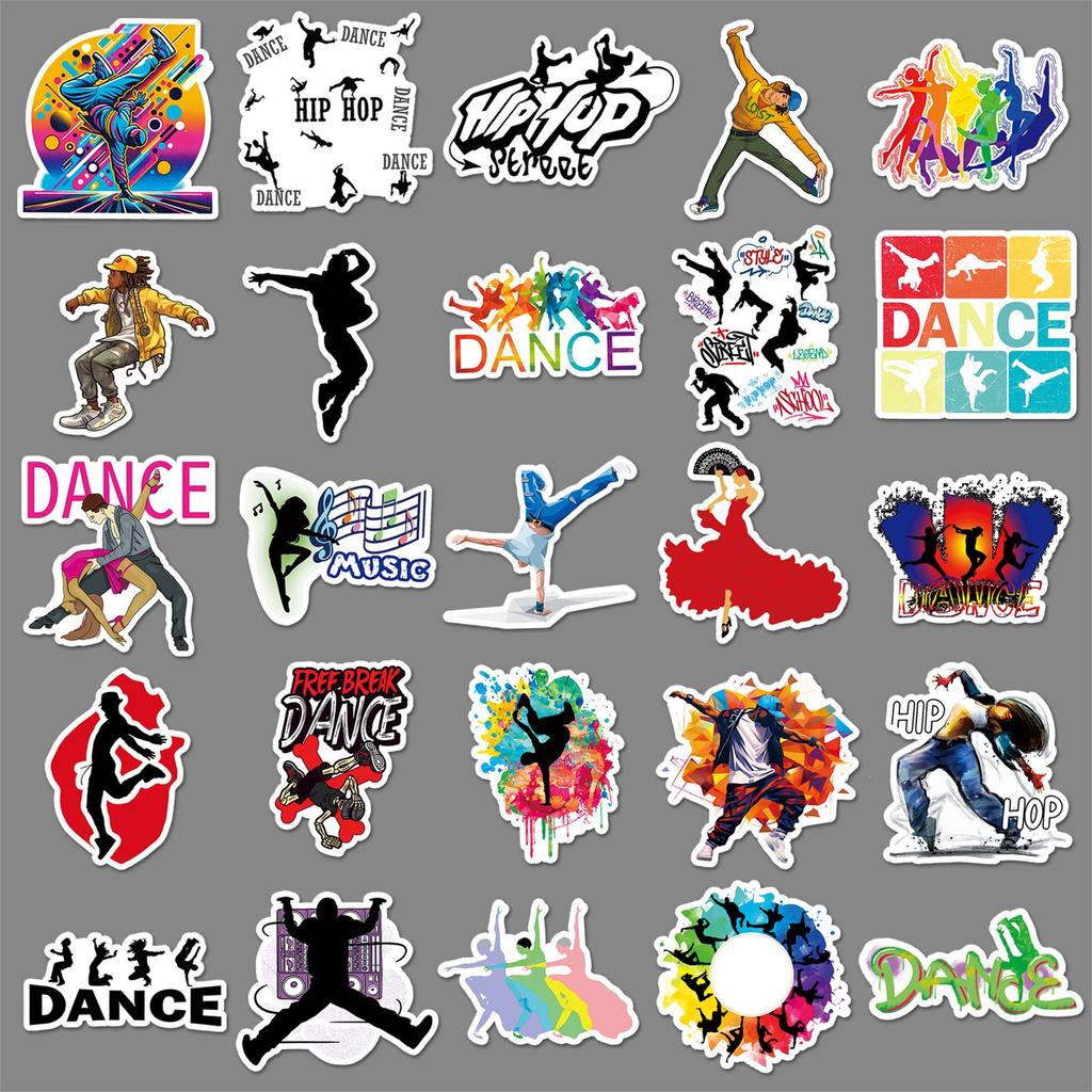 50pcs Trendy Hip Hop Dance Cartoon Stickers - Waterproof Decoration for Skateboards, Laptops, and More