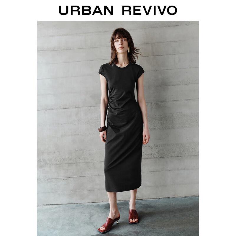 

UR 2025 Women s Pleated Back Slit Cotton Midi Dress L