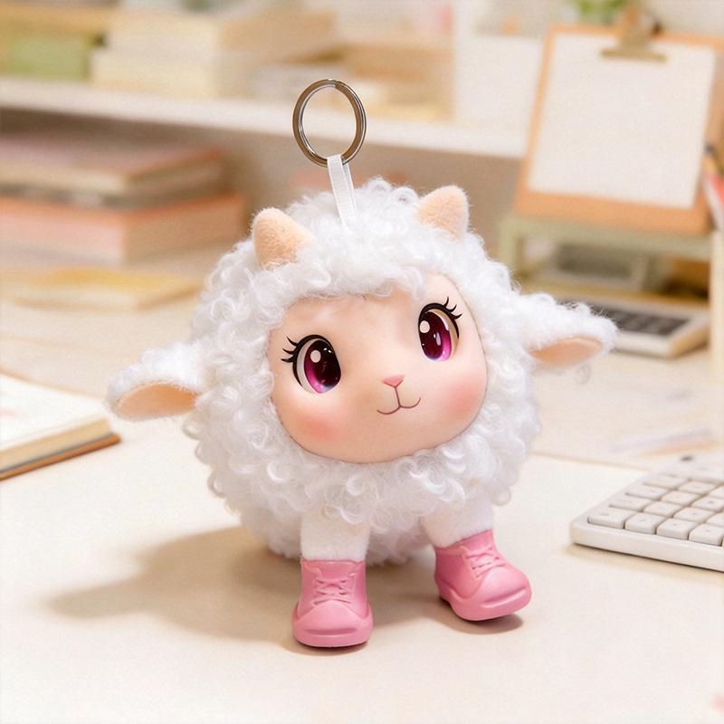 Adorable Silicone Little Sheep Plush Toy Pendant - Curly Wool Leather Face Bag Charm Doll See details