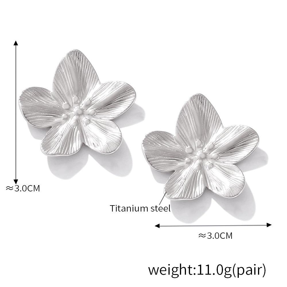 Htpwe Stainless Steel Flower Leaf Stud Earrings For Women 18k Gold Plated Couple Holiday Gift Earrings Party Daily Zircon