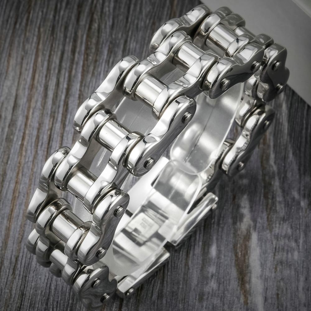 Rock And Roll 21MM Width Motorcycle Chain Man Bracelet for Men Heavy Stainless Steel Men's Bracelets Bangles Bikers Jewelry