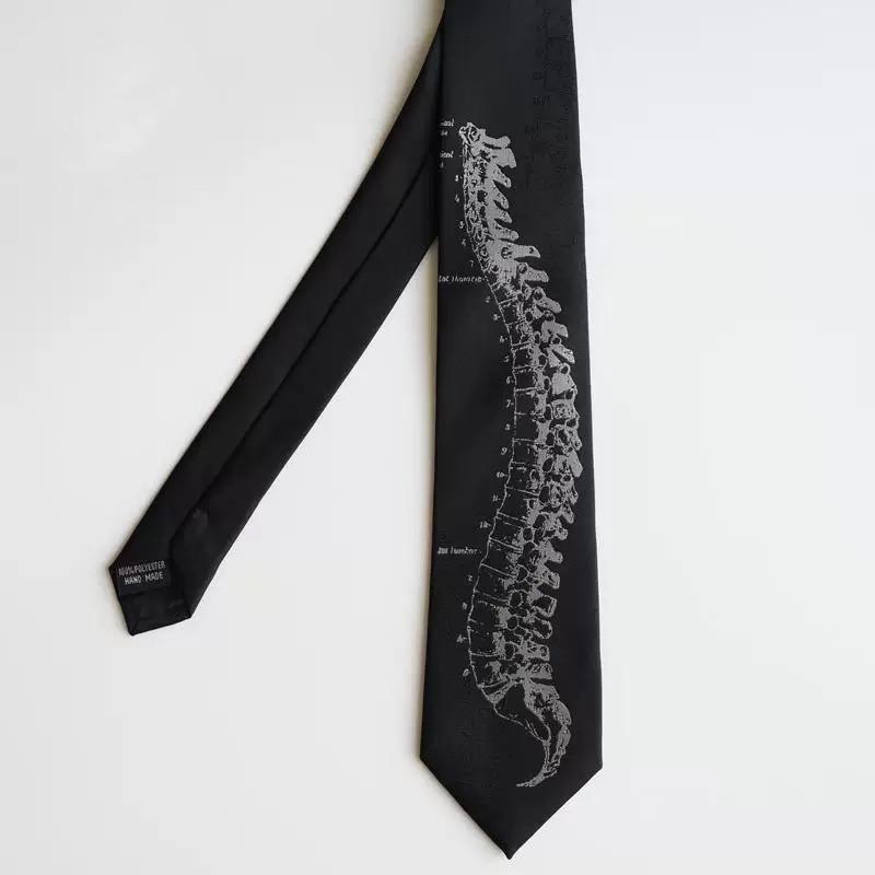 Good Quality Spine Embroidery Techwear Punk Black Tie Men Women Vintage Hip Hop Necktie Man Gifts Box Set