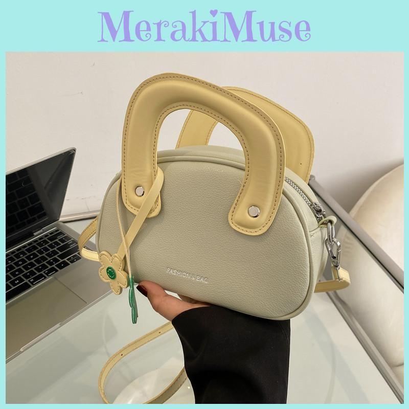 Blocked Color Simple Shoulder Bag With Flower Decoration Women Daily Gift Use