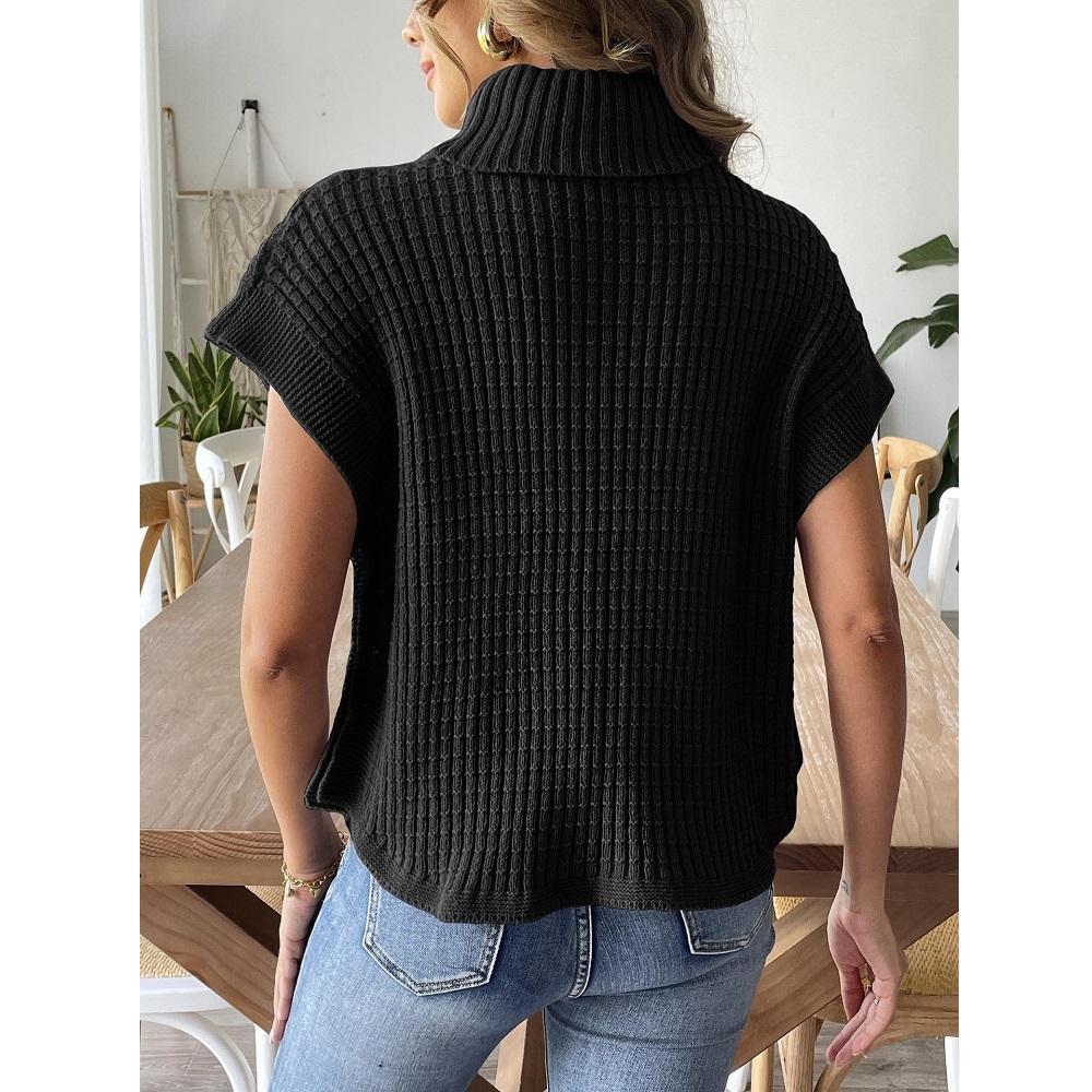Damen Frühling Herbst Pullover und Sweater Weste Seitenknopf Dekoration Rollkragen Lässige Gestrickte Tanktops