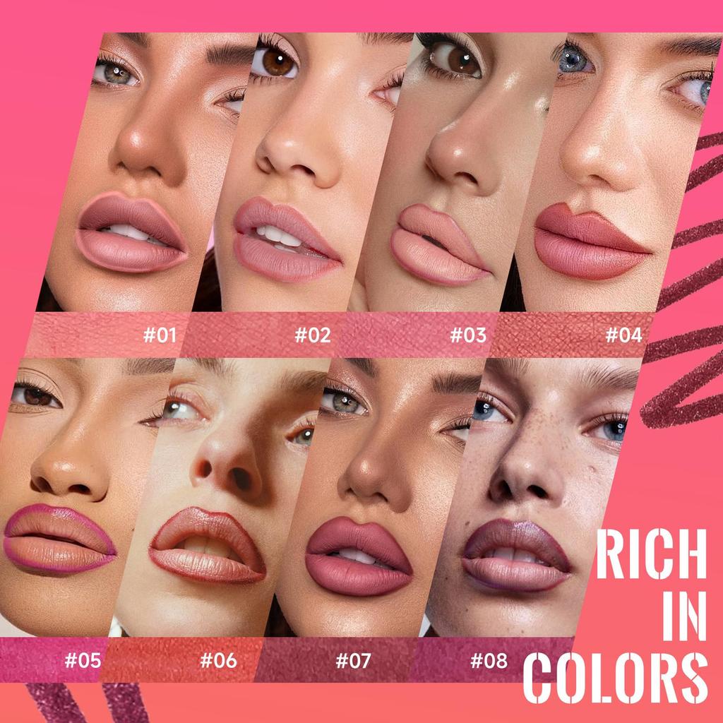Delineador de Labios Mate Impermeable de Larga Duración Hidratante No Pegajoso Maquillaje de Labios Contornea los Labios 8 Tonos Disponibles Repuesto de Lápiz Labial