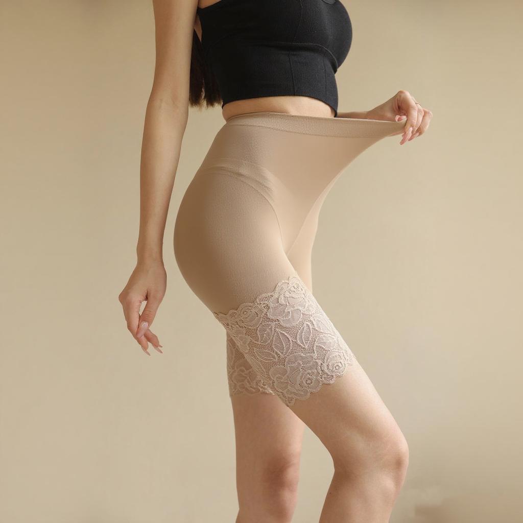 Women's Ice Silk White Safety Short Pants Anti Slip Shorts Under Skirt Thin Lace Underwear Plus Size Non Roll Hem