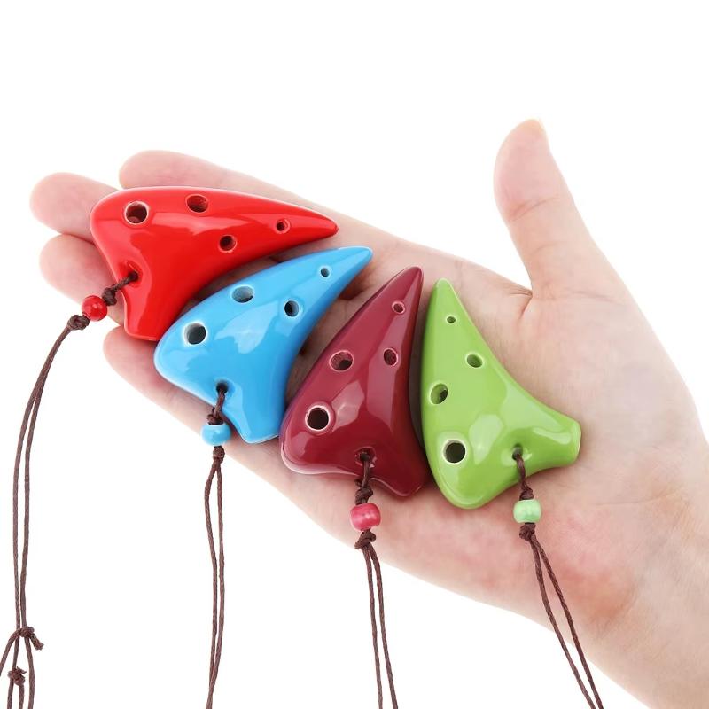 Mini 6 Holes Alto Tone C Necklace Ocarina Ceramic Black Pottery Flute Instrument With Hang Rope 7 Colours Optional