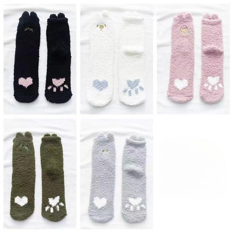 Calzini Caldi e Morbidi con Animali dei Cartoni Animati, Calzini Caldi in Pile Corallo di Lunghezza Media per l'Inverno, Calze e Collant da Donna