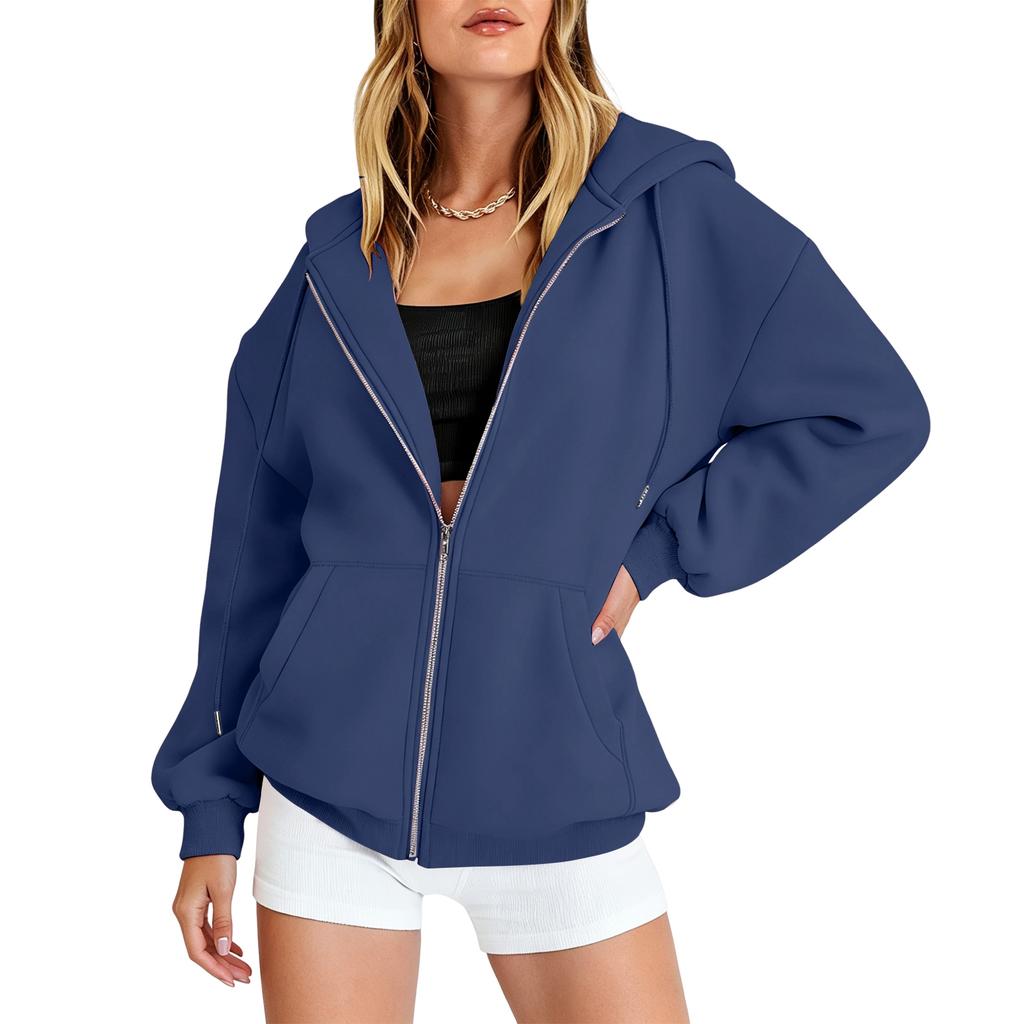 Women’s Loose Fit Zip Up Cardigan Hoodie Casual Long Sleeve Relaxed Style Outerwear for Fall and Spring