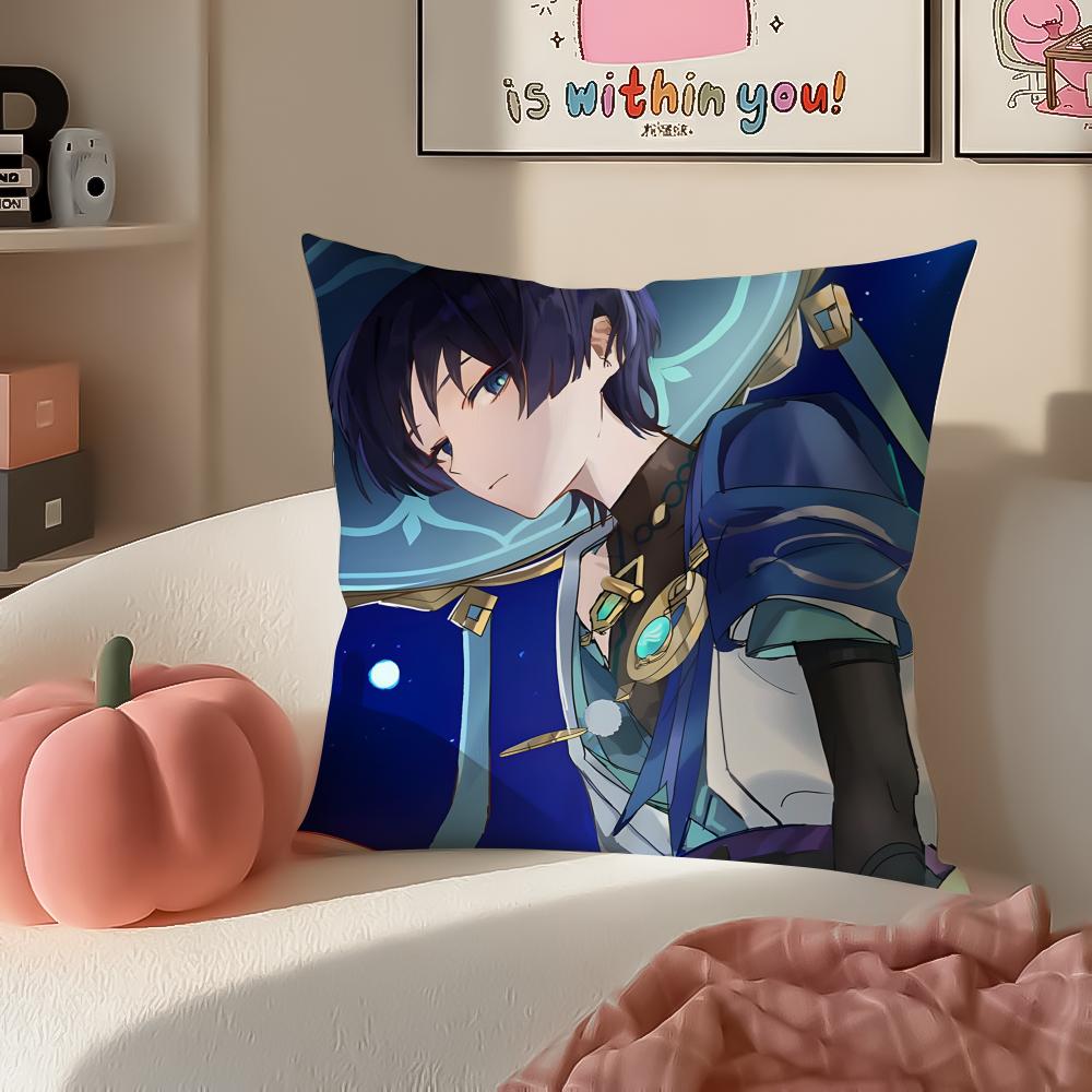 Game Genshin Wanderer Scaramouche Cushion Cover Pillowcase Short Plush Invisible zipper Room Sofa Cushion Cover