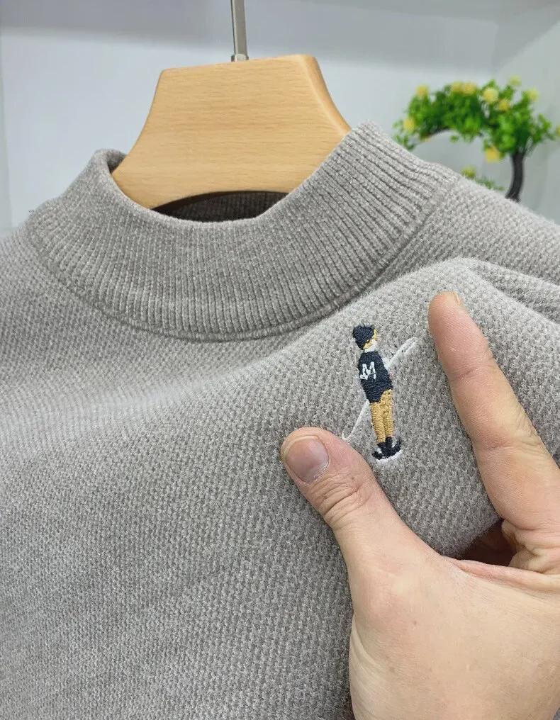 Men's Chenille Half Turtleneck Sweater - Winter Warmth with Plus Velvet Layer