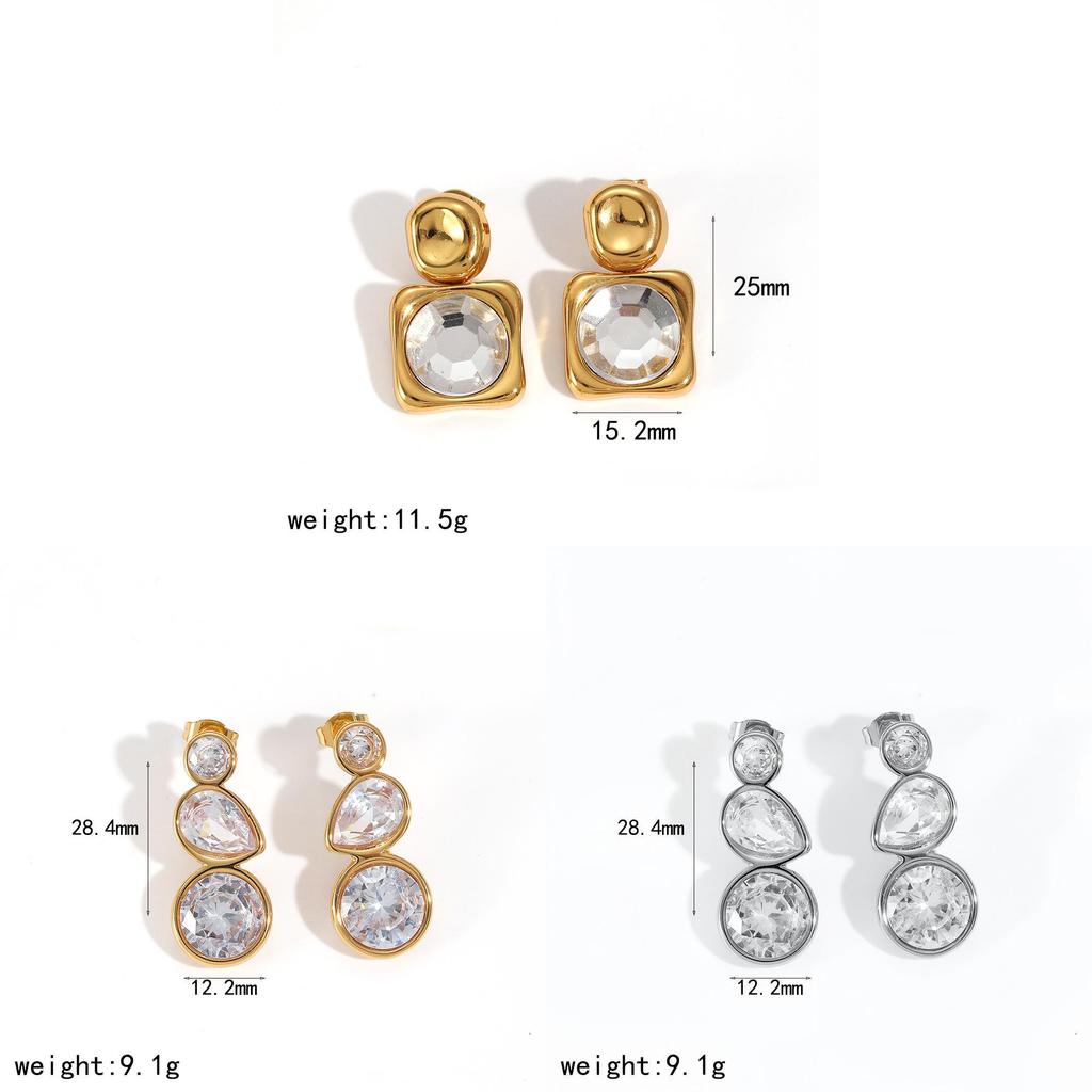Geometric Stainless Steel Earrings With Zirconia For Women Summer Fashion Jewelry