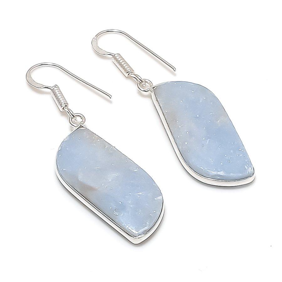 Natural Angelite Stone Gemstone 925 Sterling Silver Jewelry Earring 1.89  AE-12279