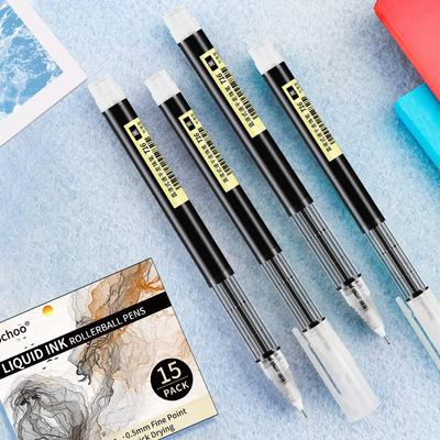 Confezione da 15 Penne a Inchiostro Liquido, Penne da Scrittura a Punta Fine 0,5 mm