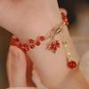 Retro Design Red Crystal Beaded Magnetic Bracelet for Women Charm Maple Leaf Pendant Party Zircon Friendship Gift Wholesale