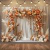 1 Stück elegantes böhmisches Blumen-Hintergrundbild mit Trockenblumen, pfirsichfarbenen und weißen Blumen sowie grünen Pflanzen-Blumen-Dekorationen