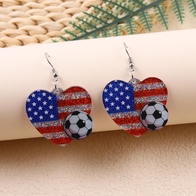 USA Canada Mexico World Cup Flag Element Earrings Tassel Heart Round Acrylic Earrings Dangle Jewelry for Women