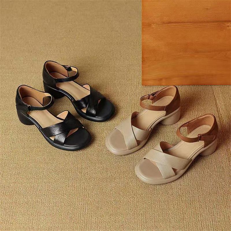 Leren Sandalen, Zachte Leren Schoenen, Sandalen met Dikke Zool, Damesschoenen