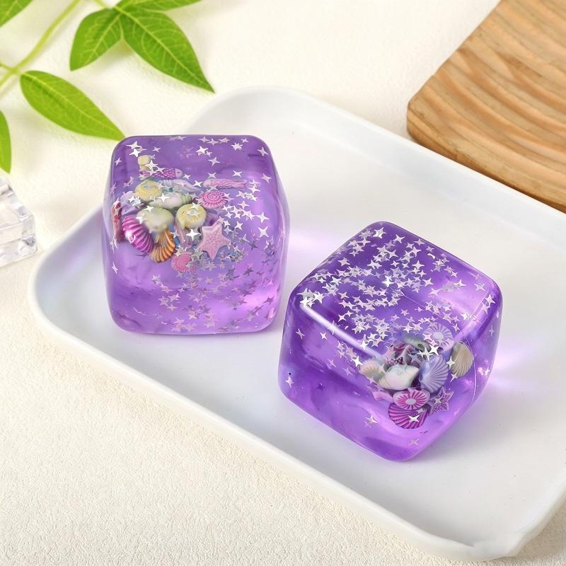 Clear Square Ocean Stress Relief Fidget Toy Glitter Sequins Seashell Inlay for Office Desk Decoration Adult Use