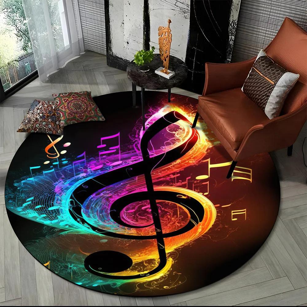 Colorful Musical Note Music Score Cartoon Round Carpet Rug for Living Room Bedroom Kids Playroom Decor,Pet Area Rug Non-slip Mat