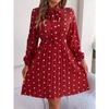 GMXIA Autumn and Winter Stylish Polka Dot Tie Waist-cinching Long-sleeved Pleated Skirt Women's Wear