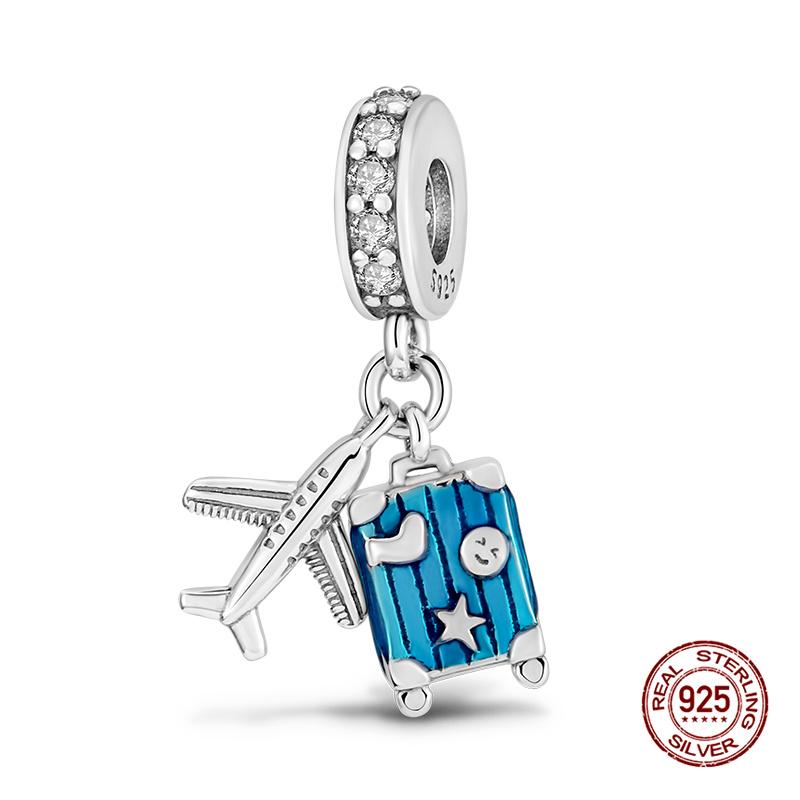 925 Silber Flugzeug Reise Gepäck Charms Perle Passend für 3mm Armband Damen DIY Schmuck Geschenke Original Charms