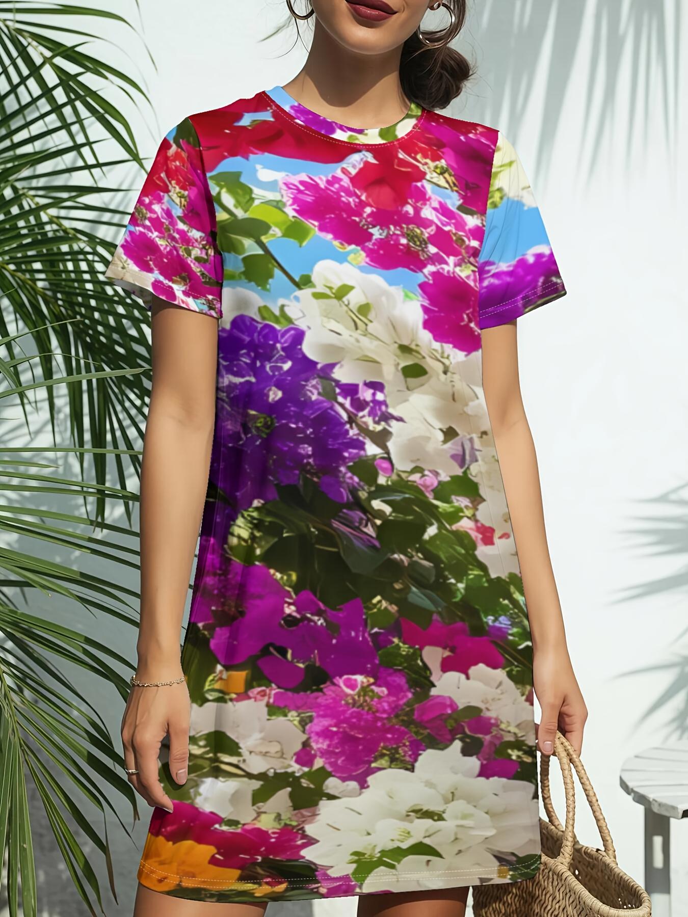 

Short Sleeve Crew Neck Dress for Women. Featuring a Trendy American Digital Print. Ideal for Casual Wear in Spring And Summer. This Elegant d Stylis 6XL дубильна кора