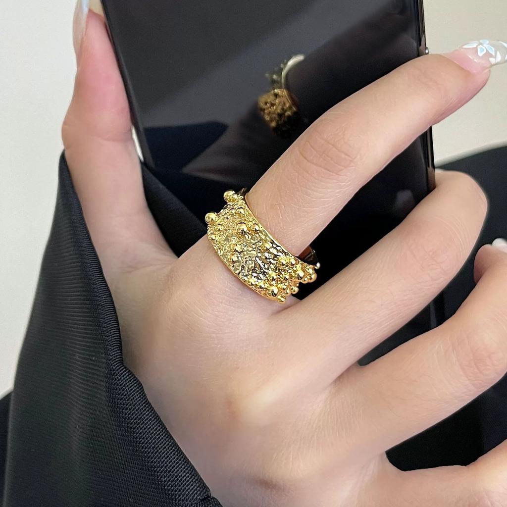 PANJBJ 925 Silver Frosting Geometry Ring for Women Wide Texture Versatile Handmade Ins Jewelry Gift