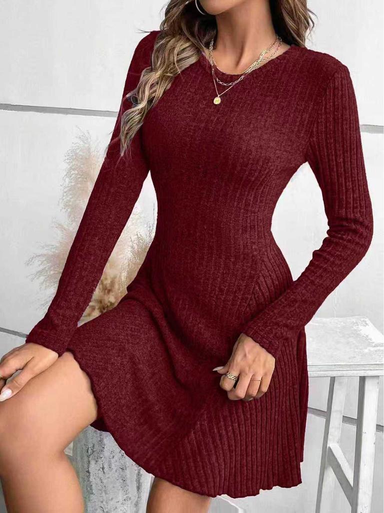 2026 Bohemian Irregular Ribbed Solid Color Dress for Women, Autumn/Winter Collection