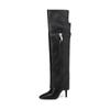 Krazing Pot Cow Split Skin Microfiber Pointed Toe Thin High Heels Size 46 Size 45 Slip on Plus Size Women Keep Warm Over-the-knee Boots