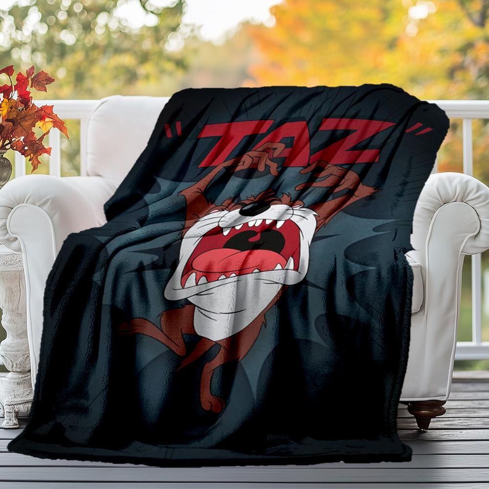 1pc Tazmanian Devil Speed Cartoon Outdoor Blanket - Throw Blanket, Soft , Flannel Blankets, Living Room, Travel, Camping-1102097