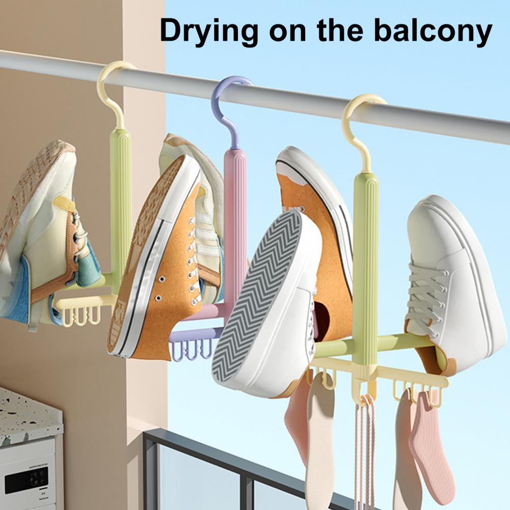 Laundry Drying Rack Space-saving Shoe Dryer 360-degree Rotating Shoes Drying Rack with Windproof Insoles Clip Rack Hanger