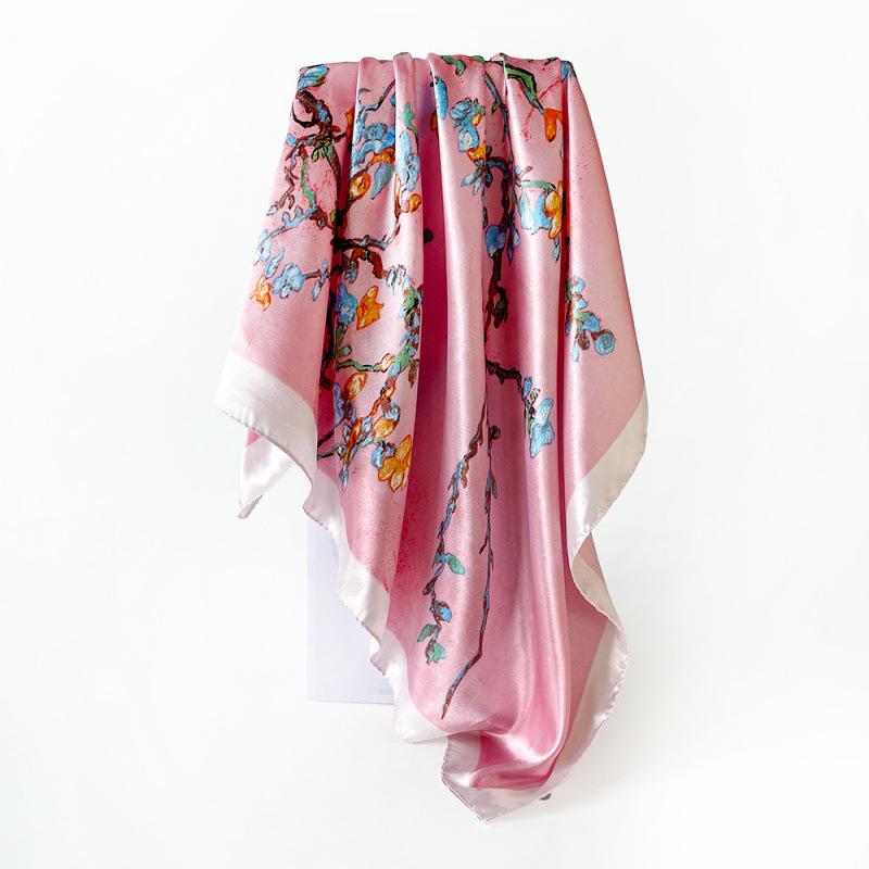 90cm Women’s Scarf – New Style Headscarf, Vintage Print Shawl, Rayon Satin Square Scarf 90x90cm