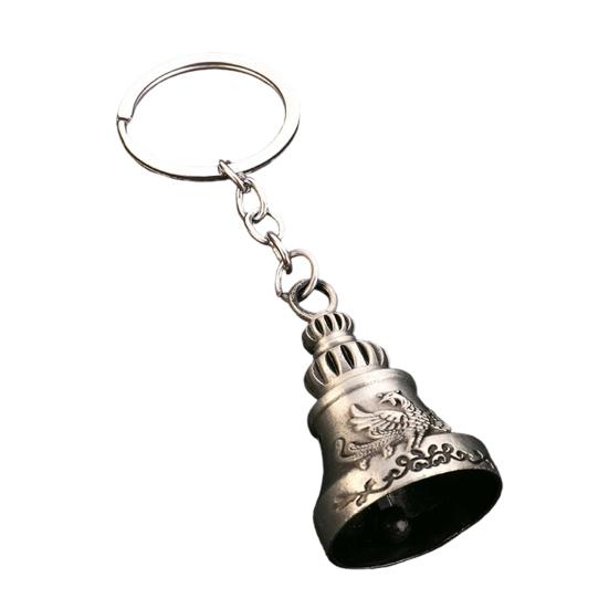 Keychain Pendant Traditional Pattern Retro Bell Design Crisp Ringing Sound Key Holder with Metal Key Ring Backpacks Suitcases Accessory