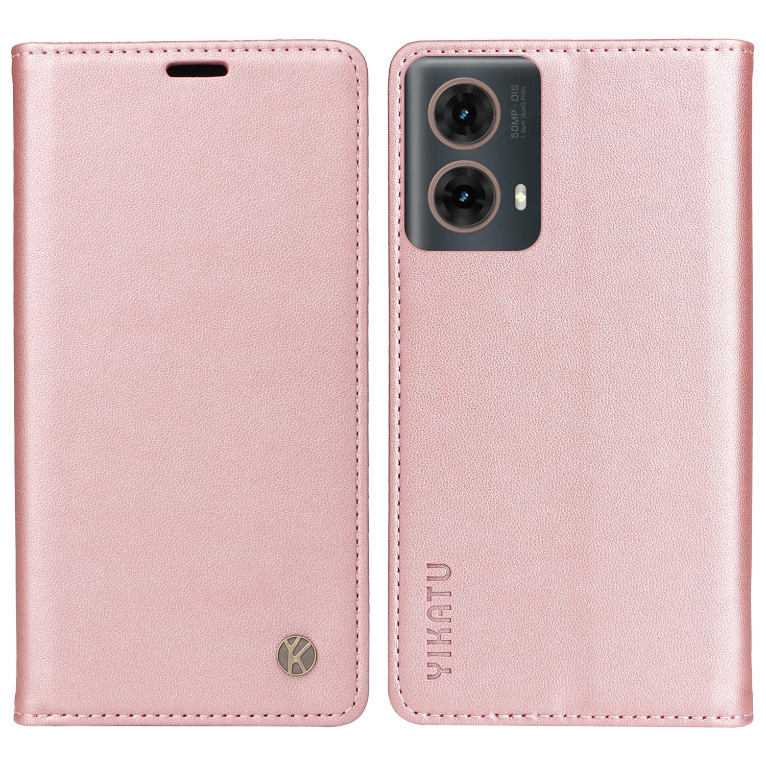 

YIKATU YK-001 For Motorola Moto G85 5G/S50 Neo 5G Wallet Case Strong Magnetic Leather Phone Cover Rose Gold