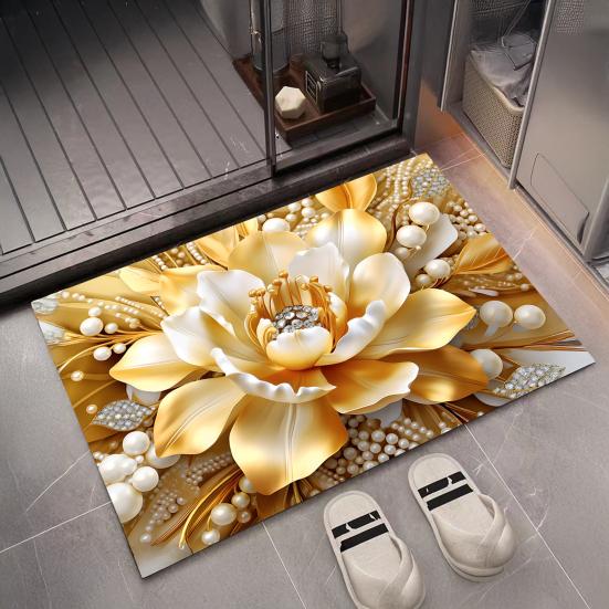 Floor Mat 3D Flower Pattern Non-Slip Rubber Backing Absorbent Quick-Drying Rug Bathroom Kitchen Laundry