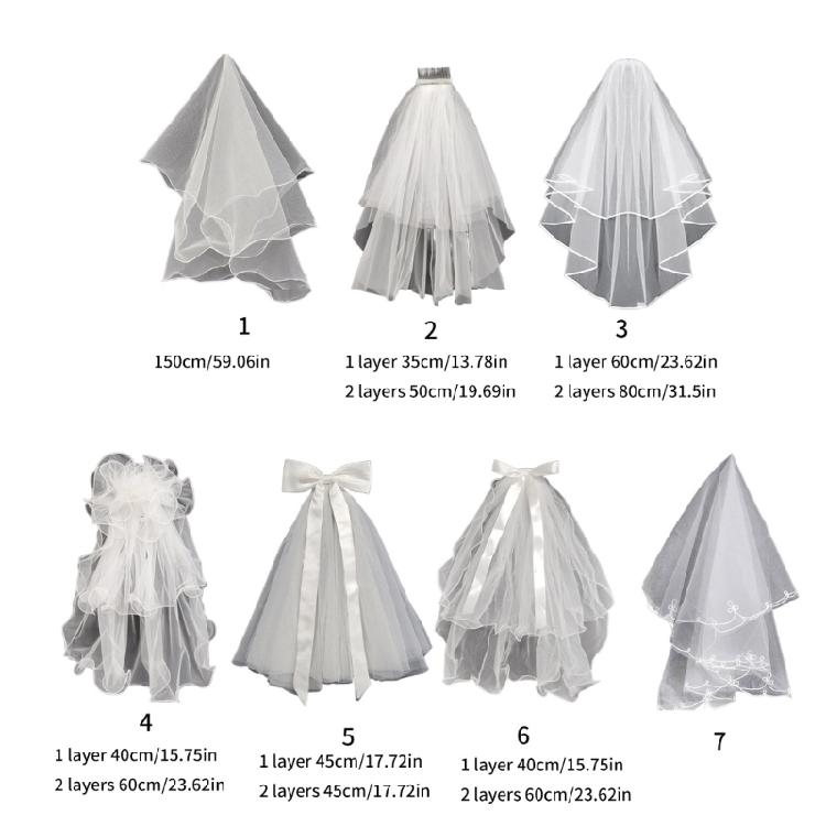 Wedding Tulle Bridal Lace Veil with Bowknot/Floral Trim Elegant Bridesmaids Veil
