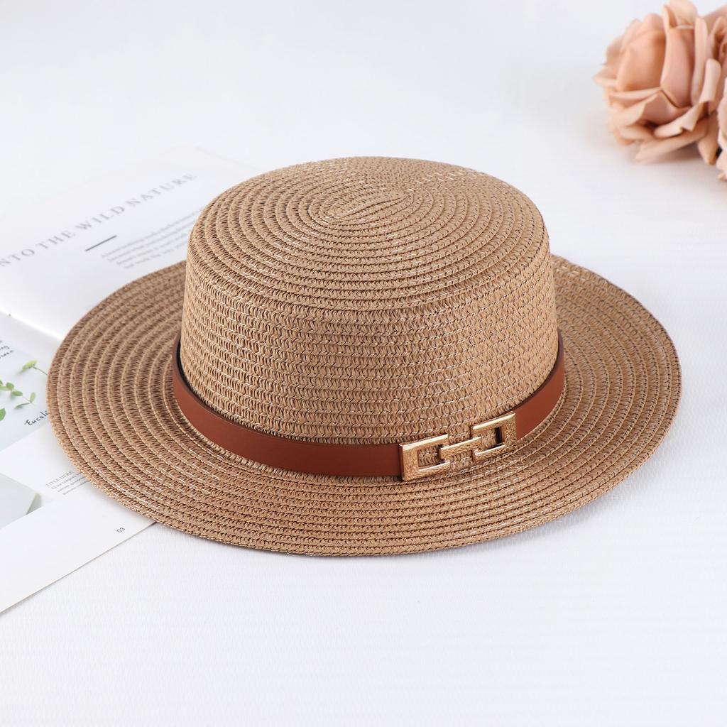 Summer women's vacation seaside cool hat rhinestone letter belt personalized British style retro flat top sun hat