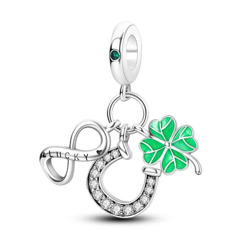 Grüne Farbe Charms Fit Armbänder 925 Silber Avocado Klee Perle Kaktus Chamäleon Zirkon DIY Schmuck Charme